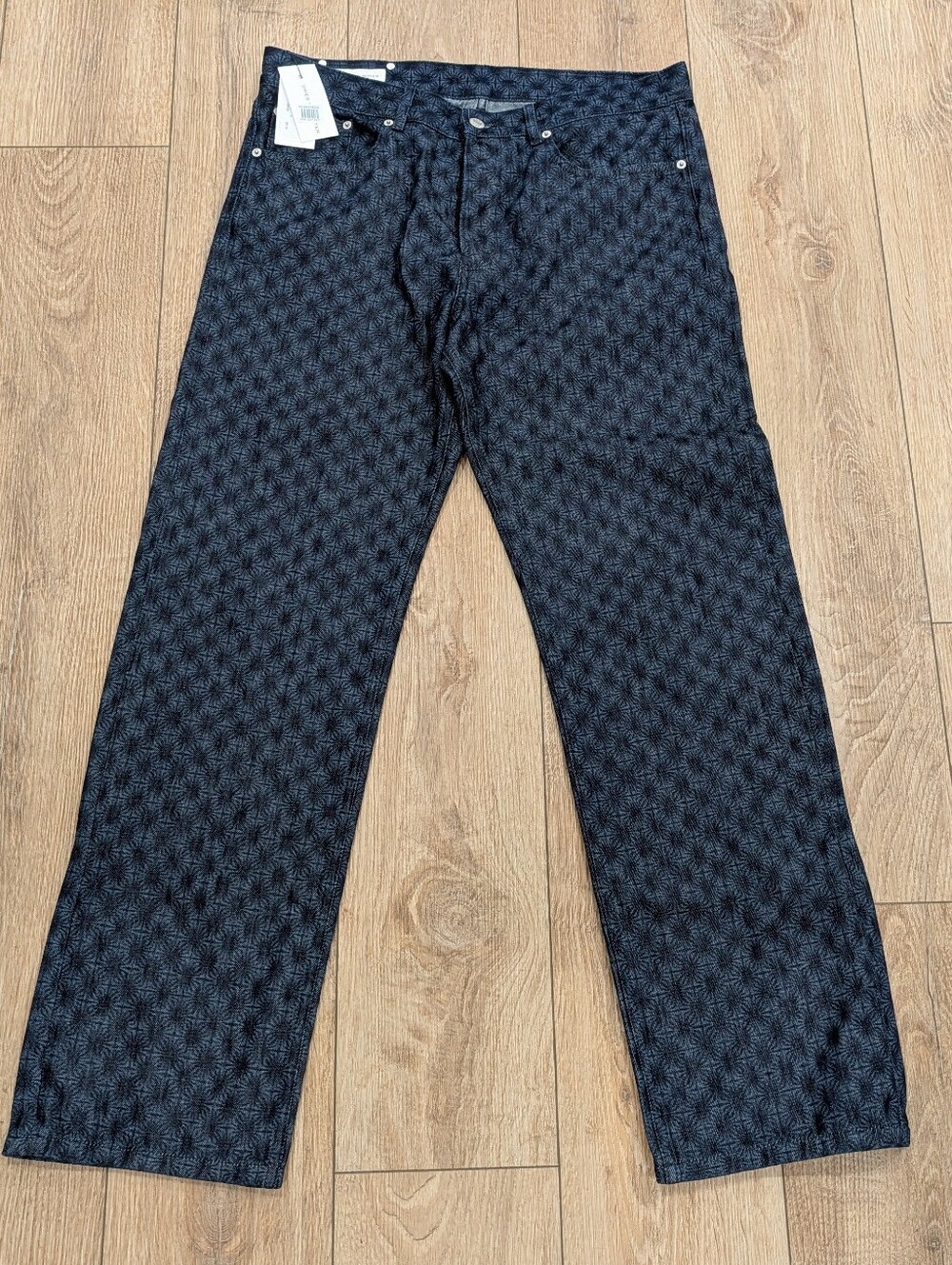 $760 Mens DRIES VAN NOTEN Bis Print Denim Straight Leg Jeans Dessin 32